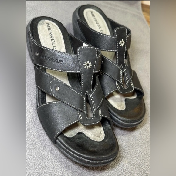 MERRELL Luxe Slide Sandal Womens Size 10 Black Strappy Slip On Cushioned Comfort - Picture 3 of 12